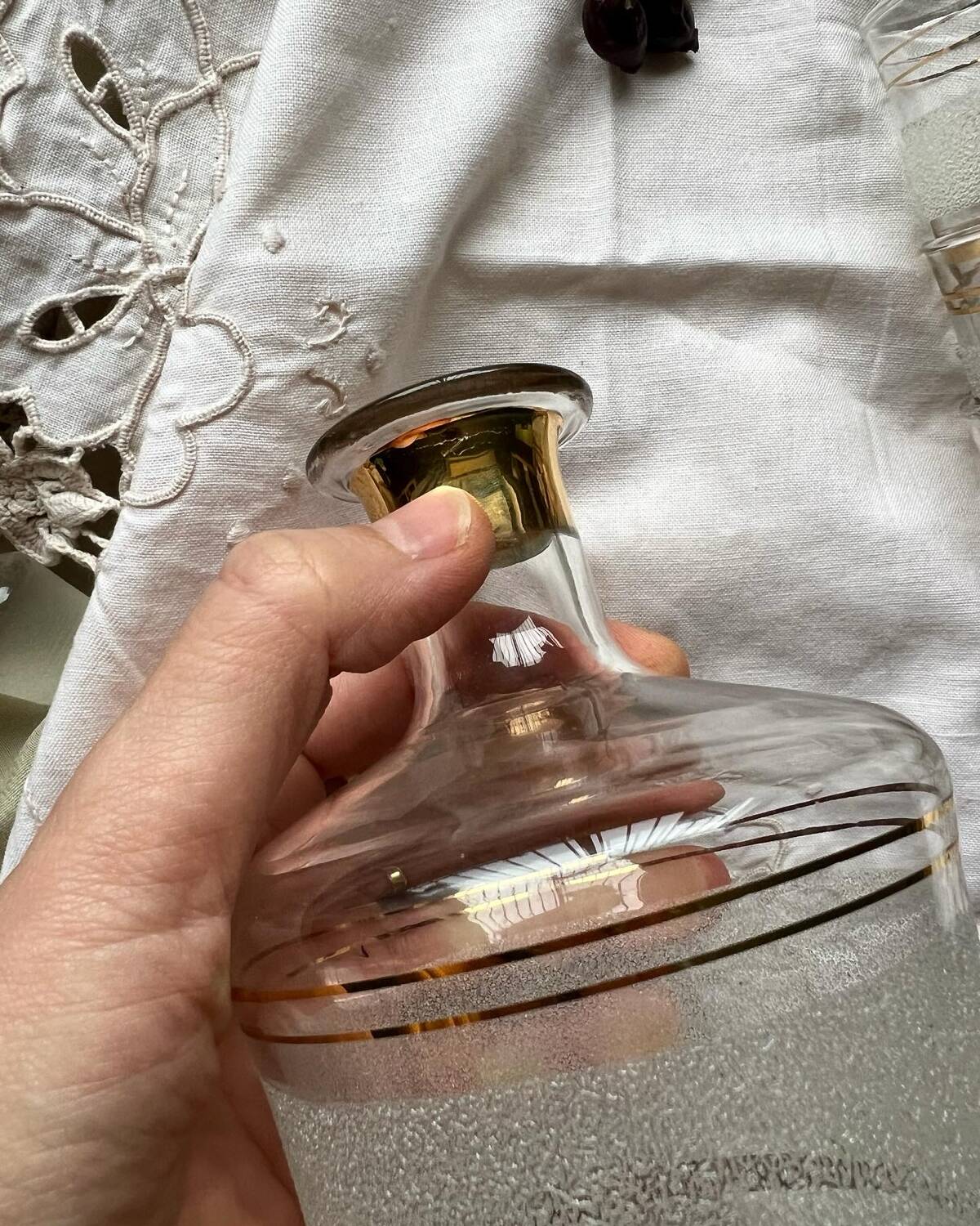 1950 liqueur service in sandblasted granite glass