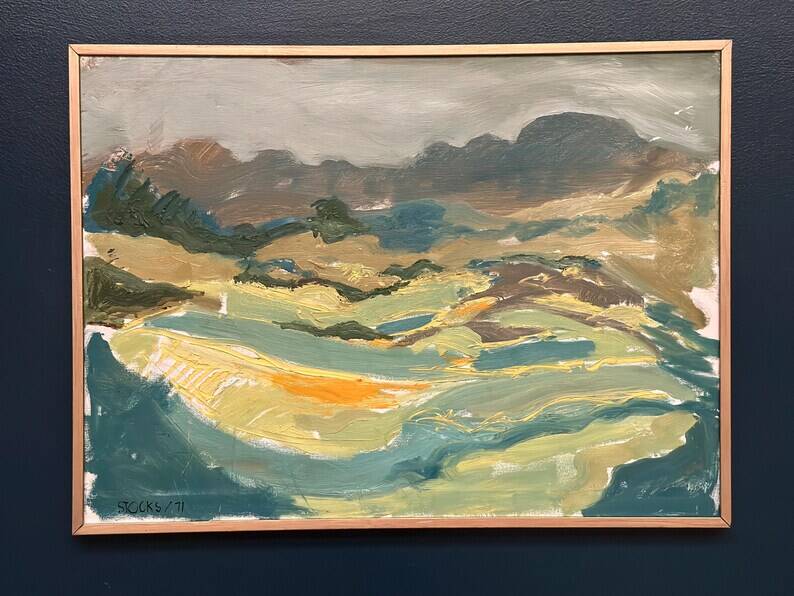 Swedish Oil on Panel “Landscape” by Lars Stocks,Framed & Vintage 77 × 57 cm