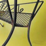 Vintage side table and magazine rack in wrought iron and ceramic tiles