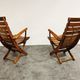 Pair of wooden folding garden chairs with table, 1950s