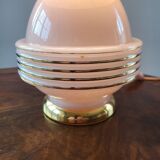 Lampe à tafel art déco, verre clichy rosé avec couleur goudkleurige afwerking, Frankrijk