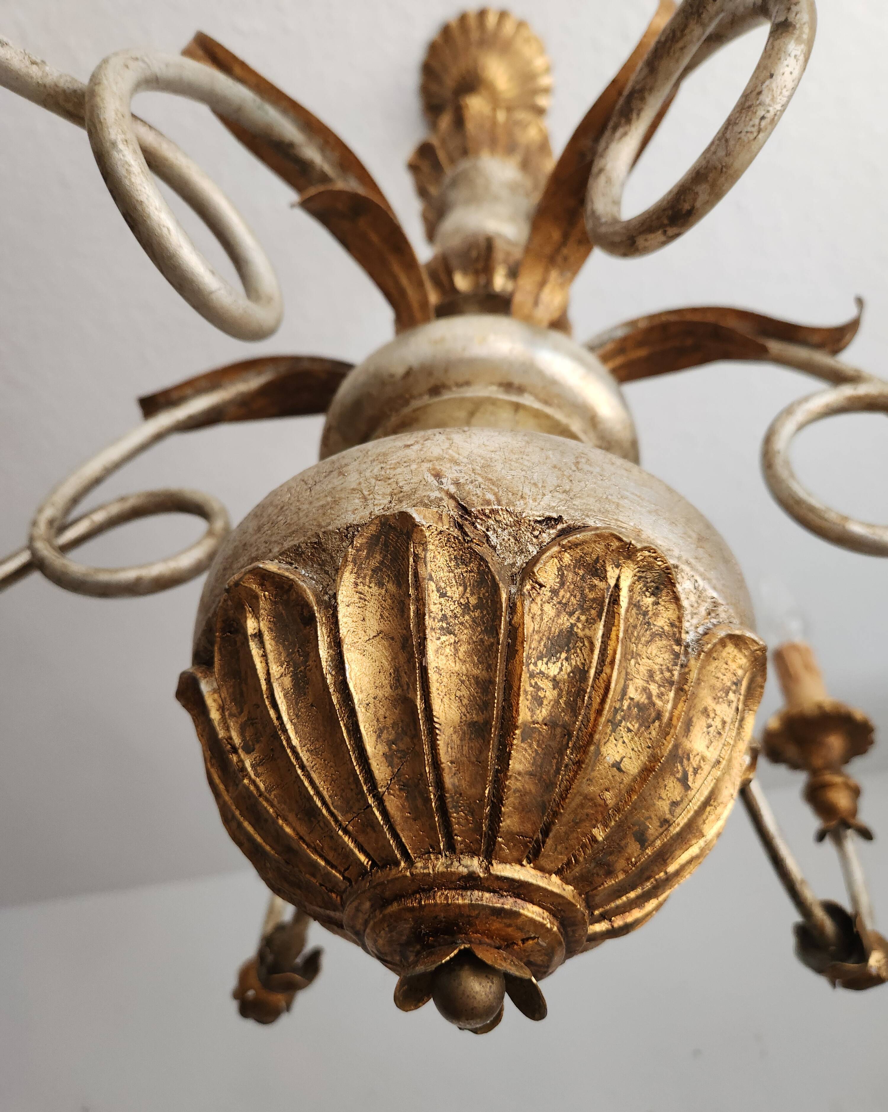 Antique gilded silver chandelier Florentine Rococo Louis XV Italy