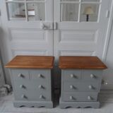 2 beautifully crafted bedside tables re-enchanted in verdigris