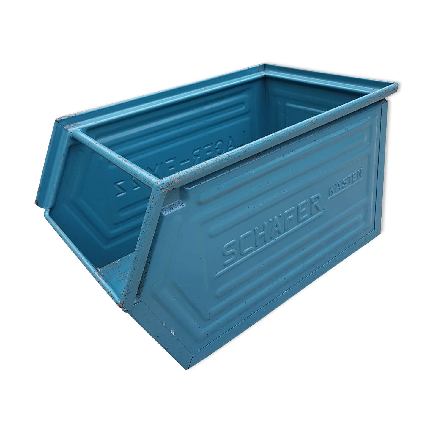 Former large schaefer tray in blue metal lagoon