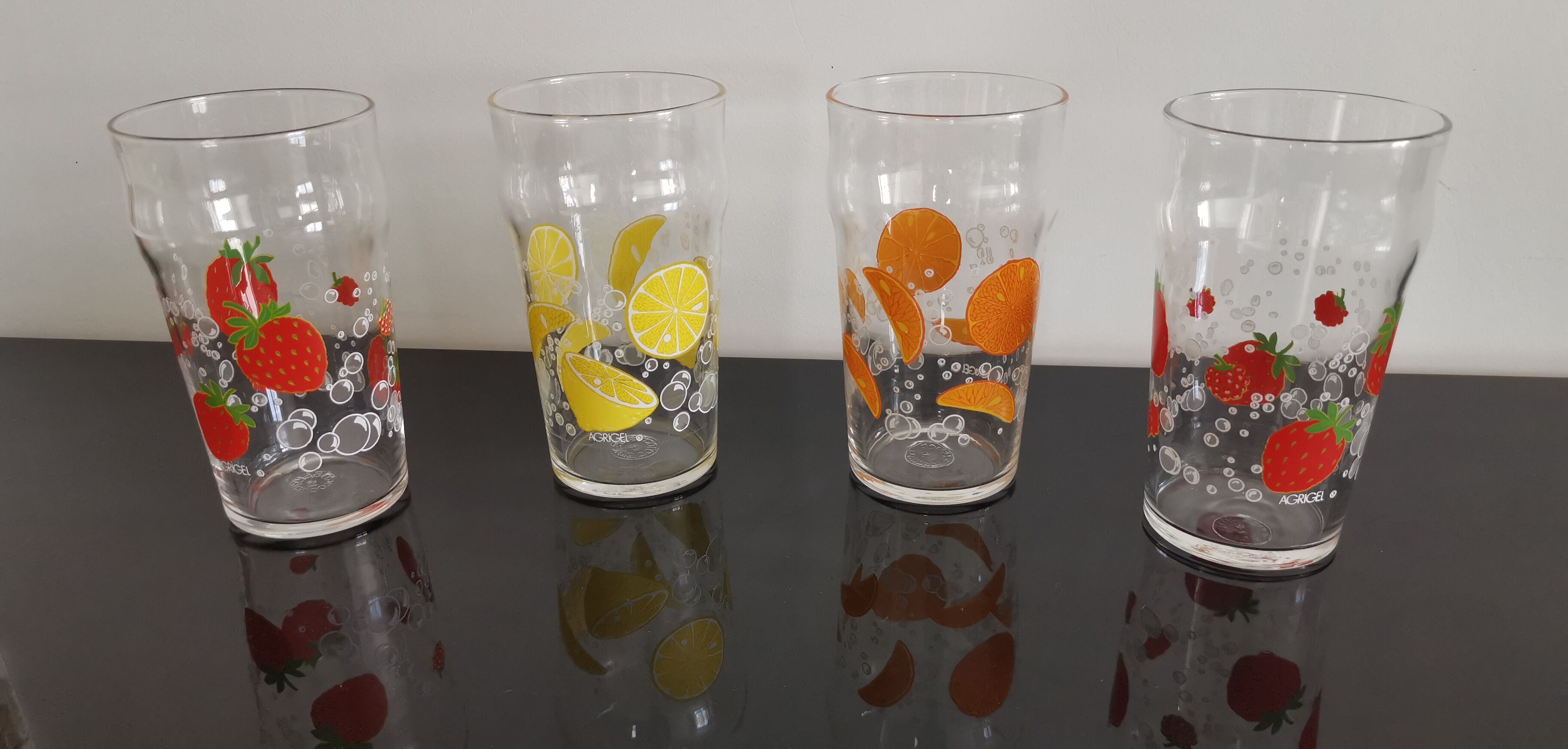 4 large orangeade glasses Agrigel Arcoroc