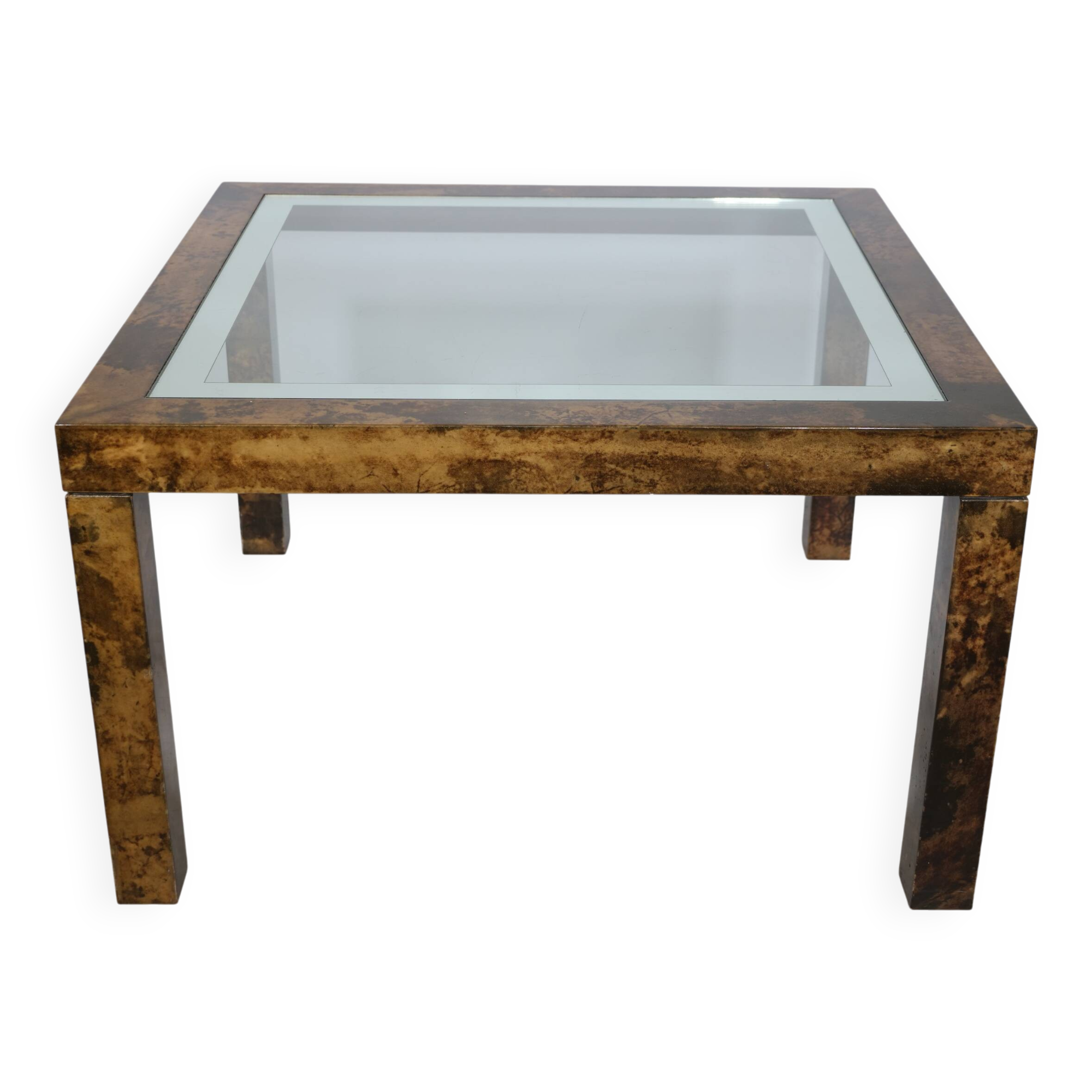 Aldo Tura Design Coffee Table, made of Glass, Goatskin Leather, and Parchment – Side Table 1978