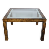 Table basse design Aldo Tura, en verre, cuir de chèvre et parchemin – Table d'appoint 1978