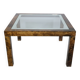 Table basse design Aldo Tura, en verre, cuir de chèvre et parchemin – Table d'appoint 1978
