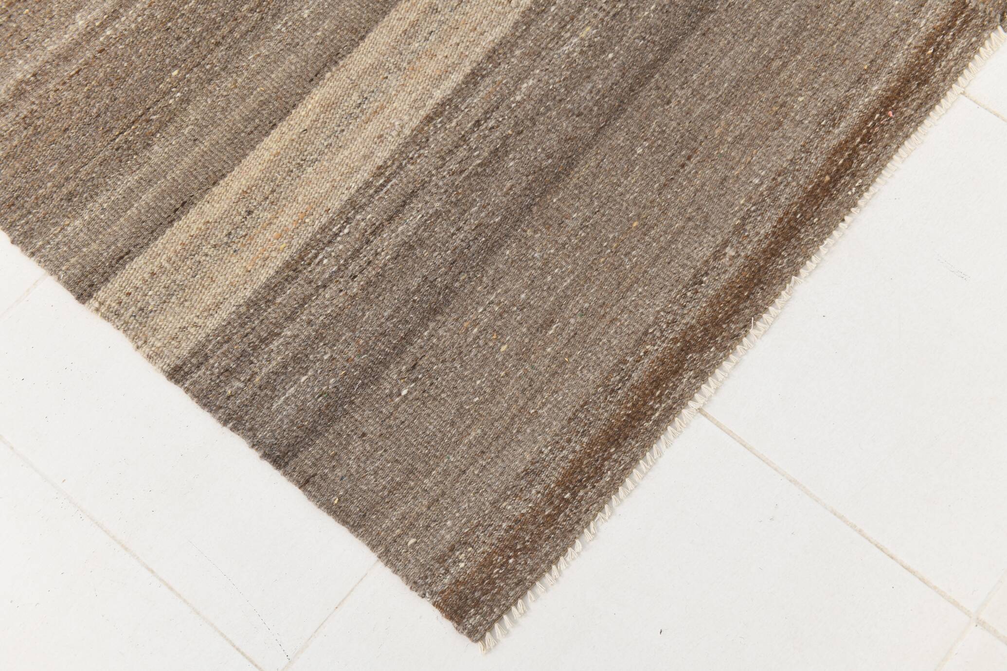 Striped Pattern Brown Vintage Kilim Rug, 225x309Cm