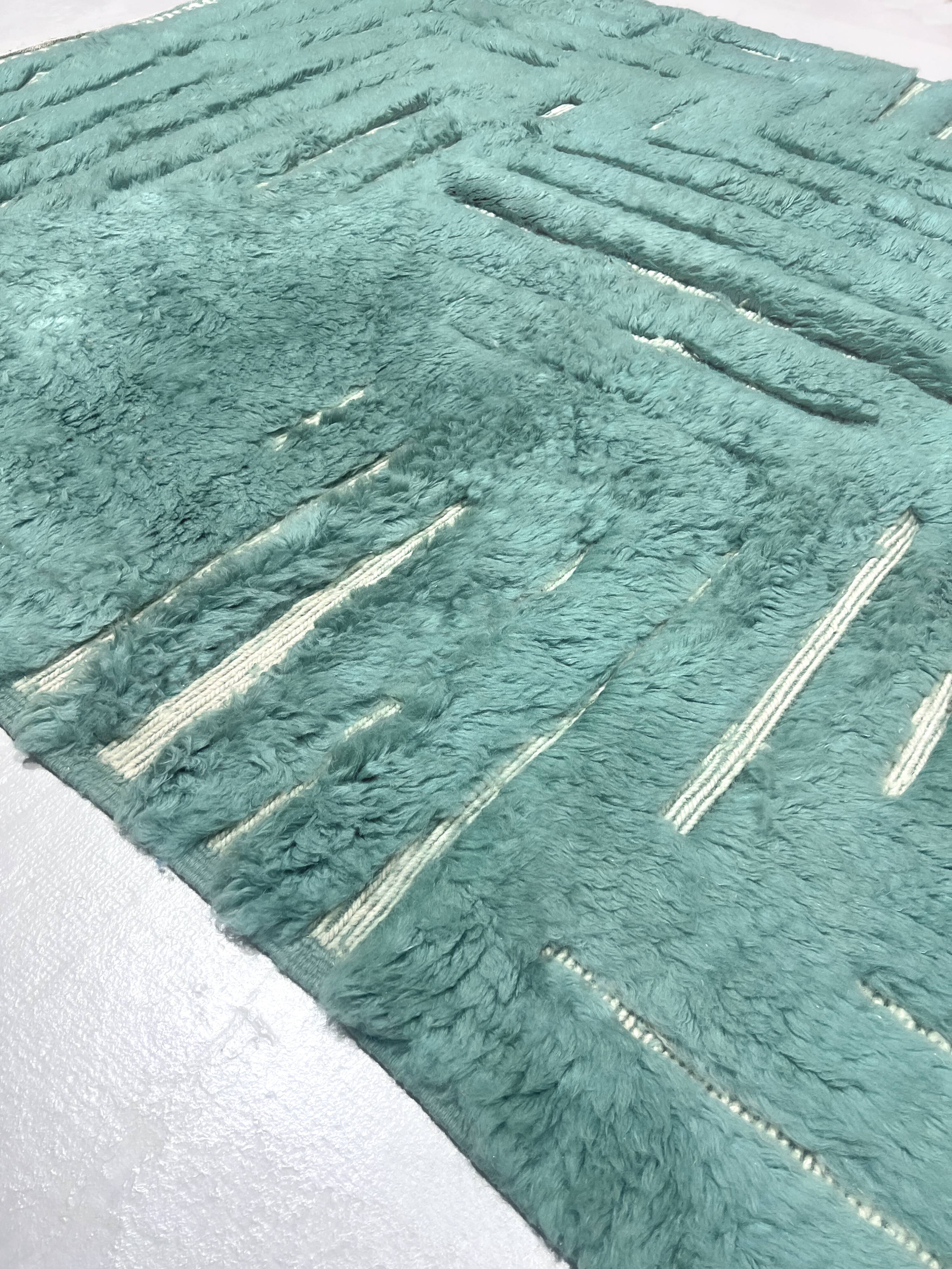 Moroccan Berber rug Beni Ouarain emerald blue 3x2.12m