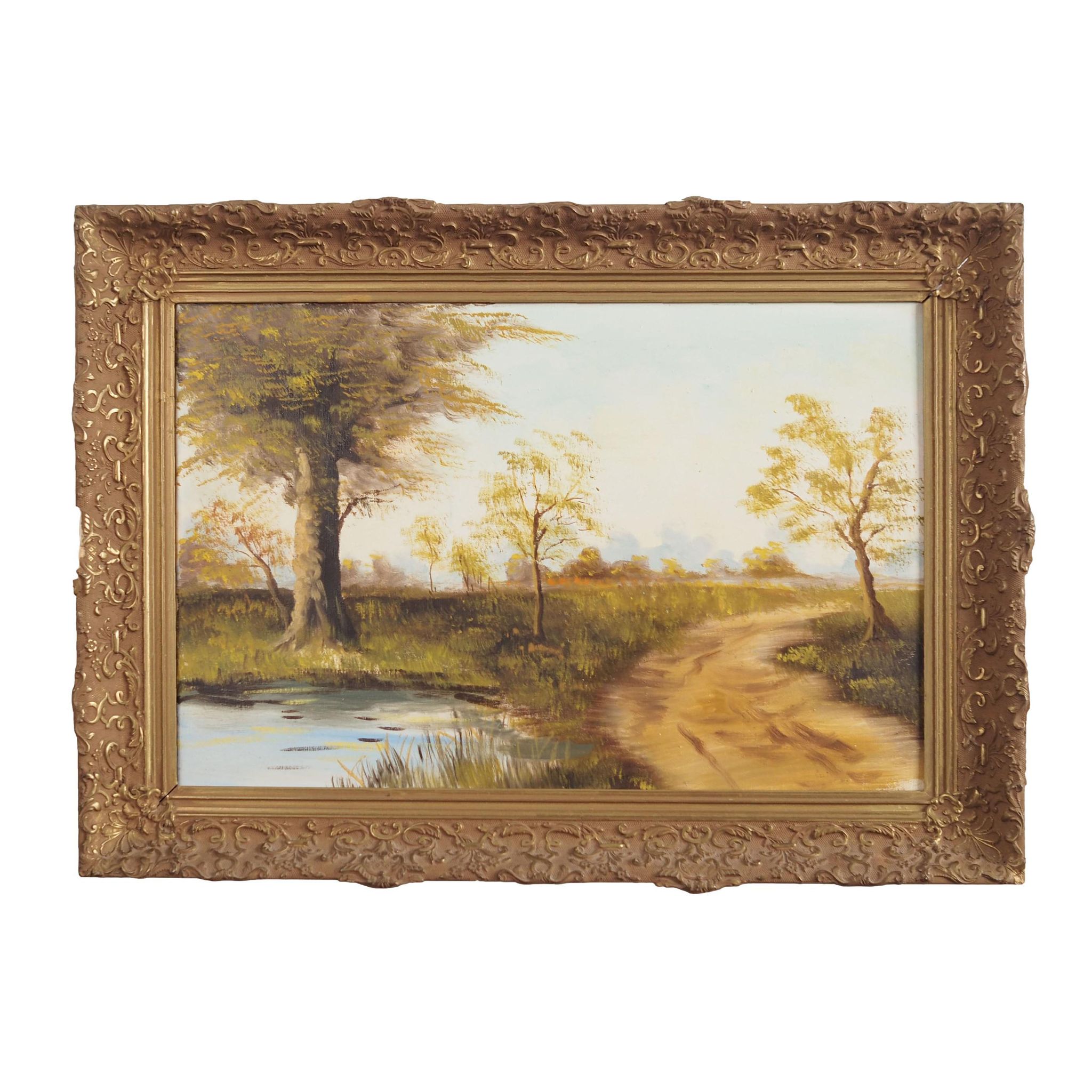 Peinture « The Road by the Pond », design scandinave, années 1970
