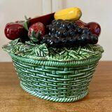 Vintage barbotine dish with fruit decorations