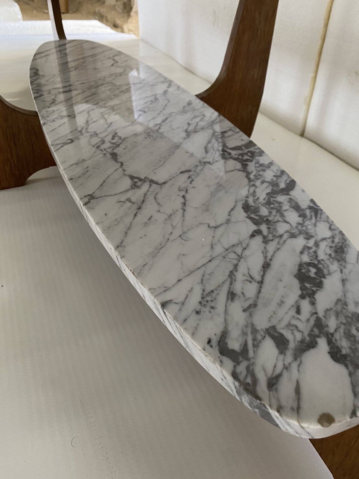 Coffee table with 2 smoked glass tops and grey veined white marble