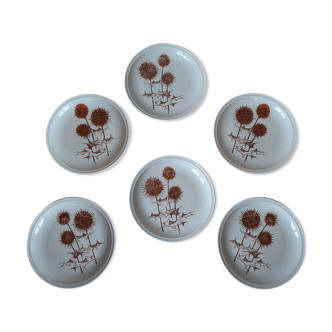 6 plates in sandstone Sarreguemines pattern "thistles"