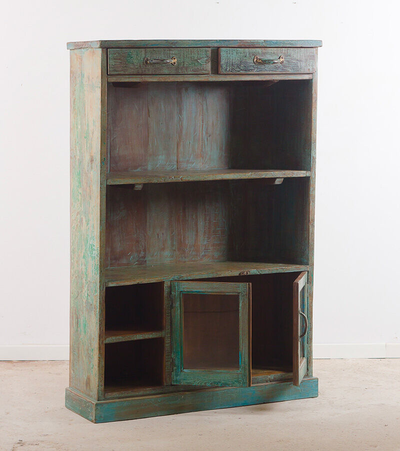 Armoire bibliothèque ouverte en bois vintage