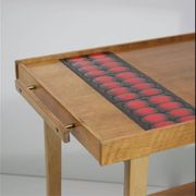 Vintage rolling bar or serving trolley, red ceramic, 1950s design