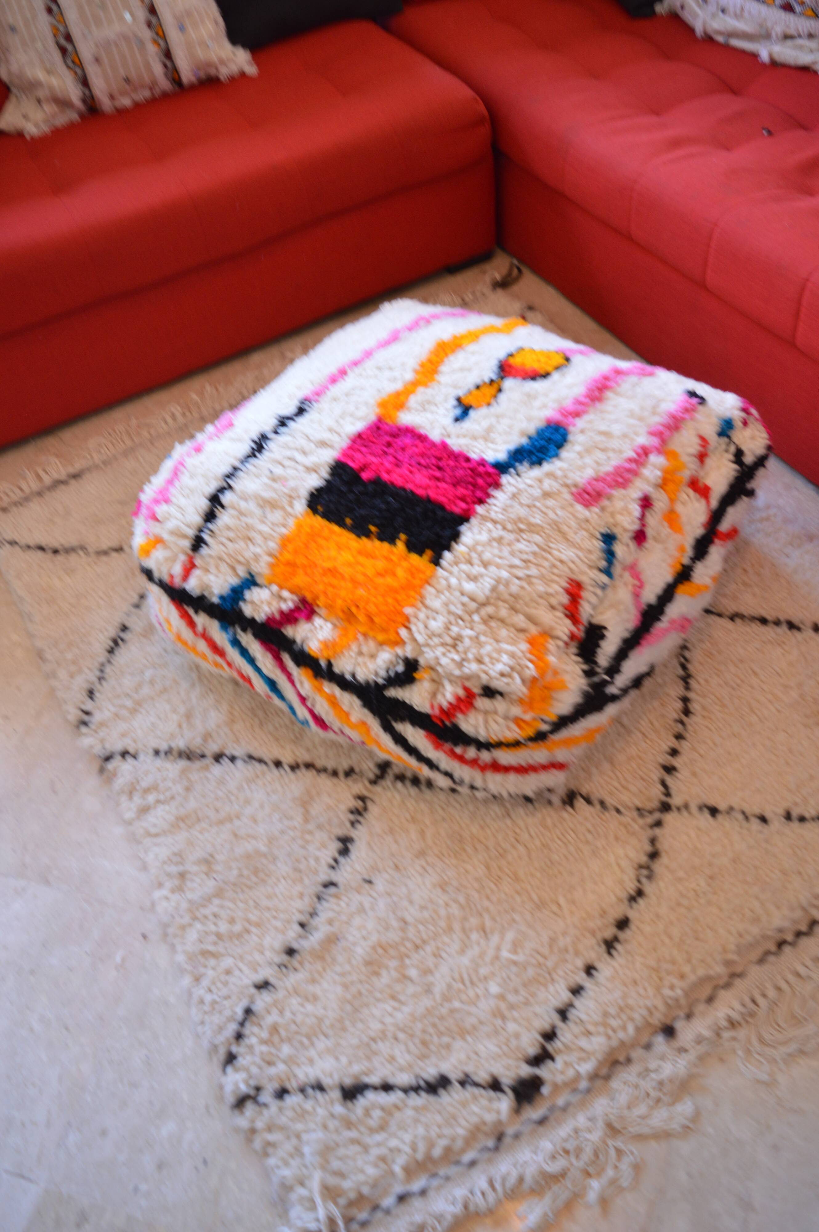 Colorful berber beery poufs azilal 60 x 60 x 20 cm