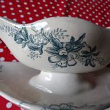 Saucière ecru pattern green flowers