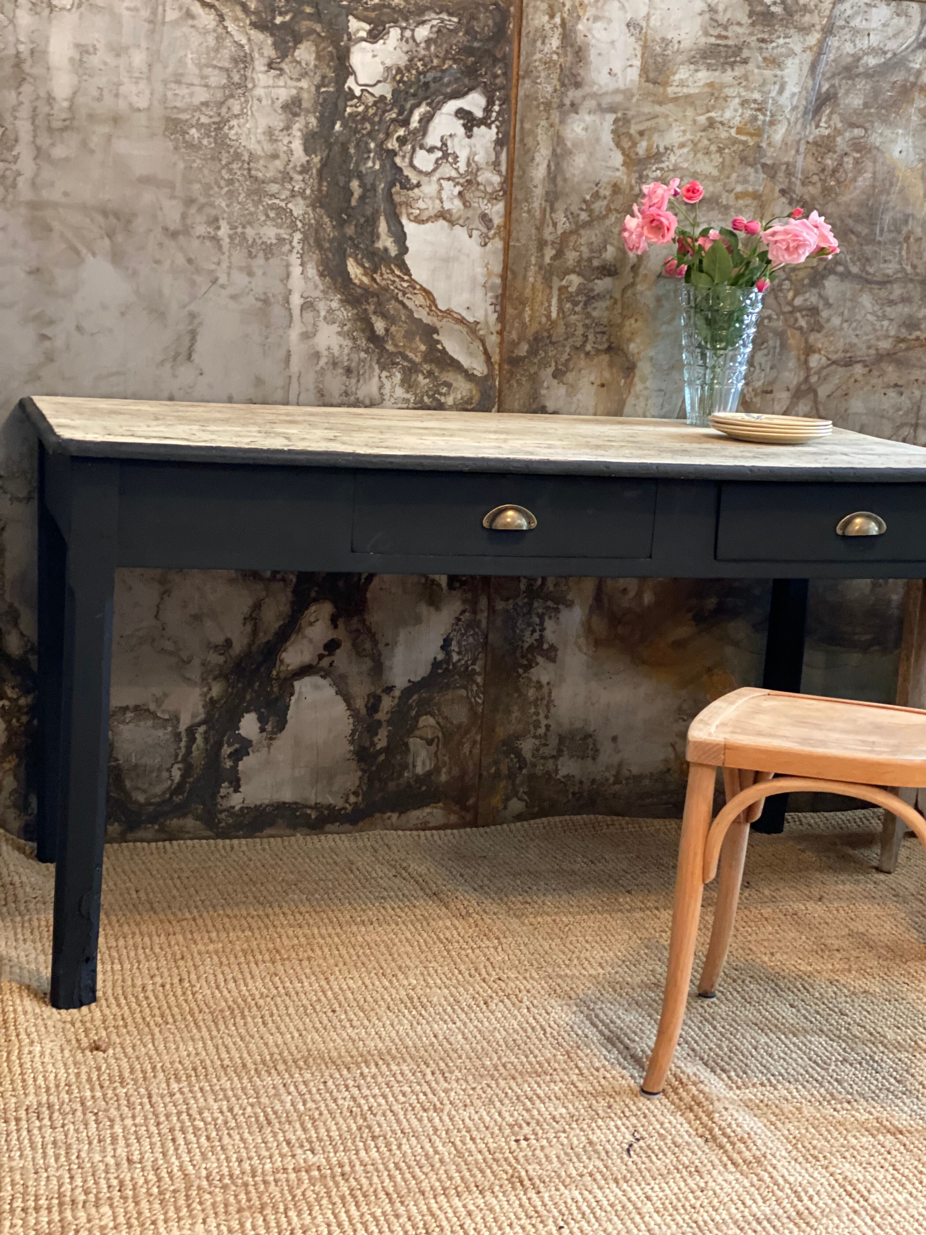 Farm table black charcoal & wood raw