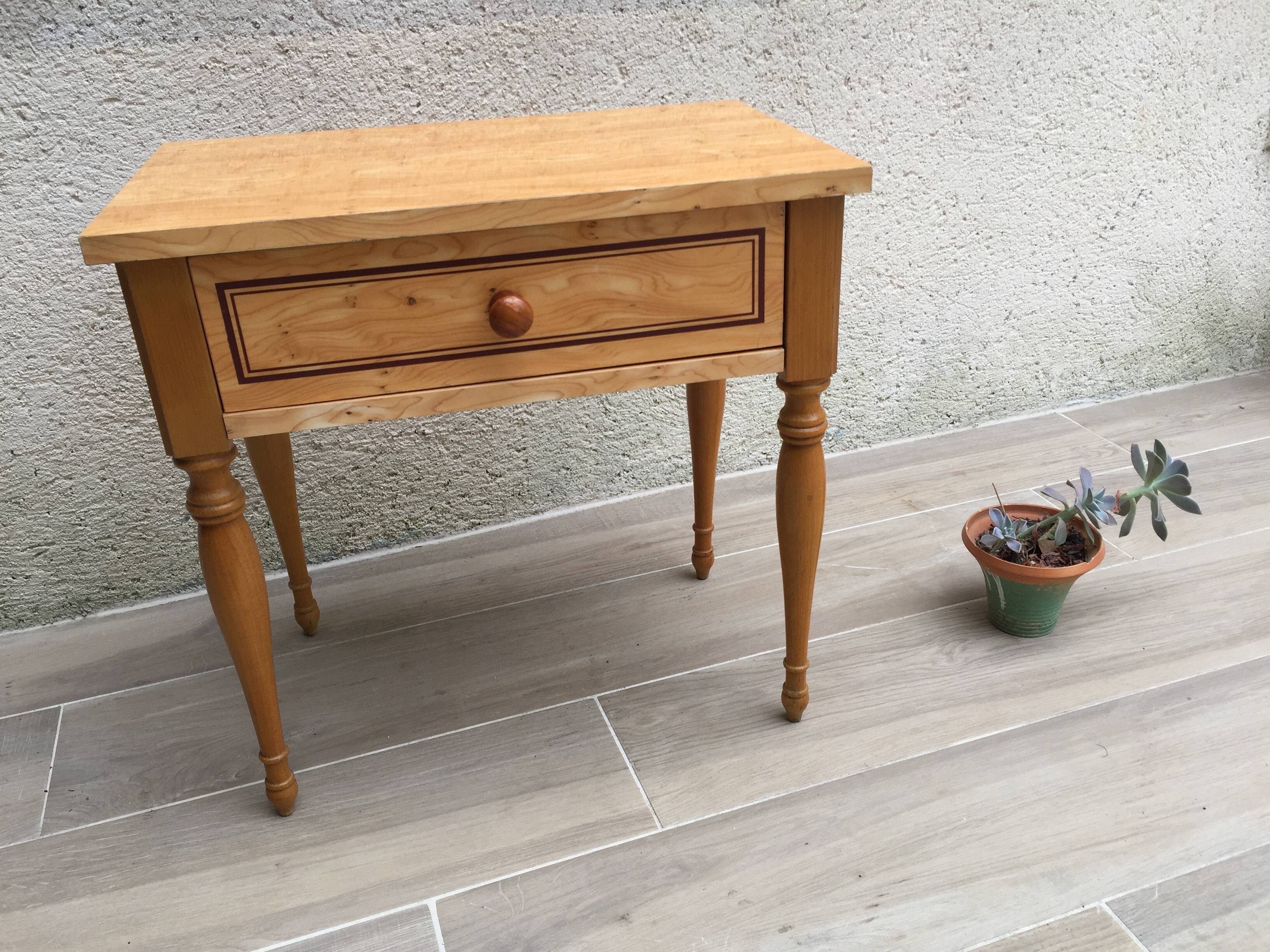 Formica and vintage wood bedside table