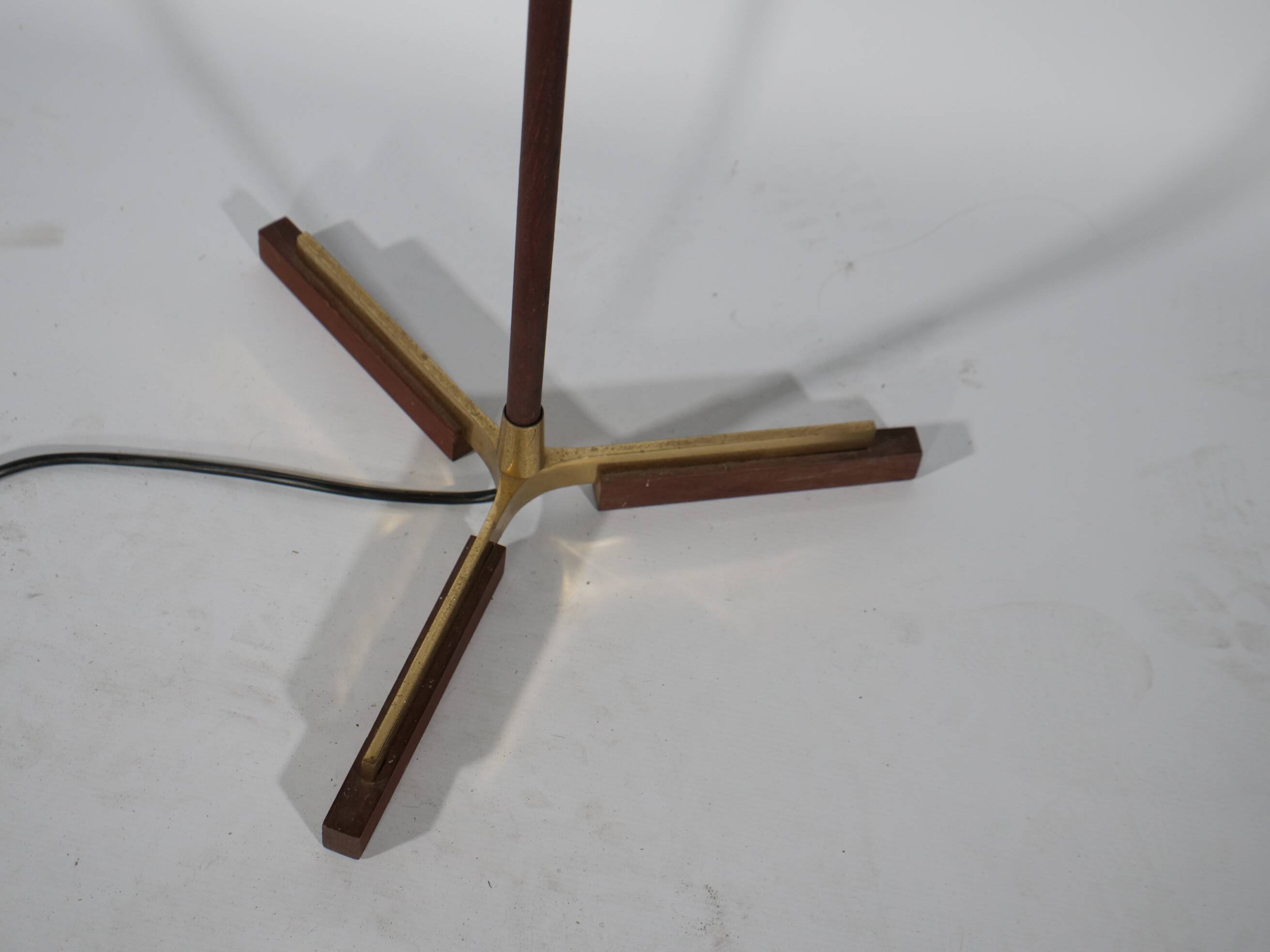 Teak Tripod Micheline Floor Lamp from Brass by JT Kalmar for Kalmar, 1950s