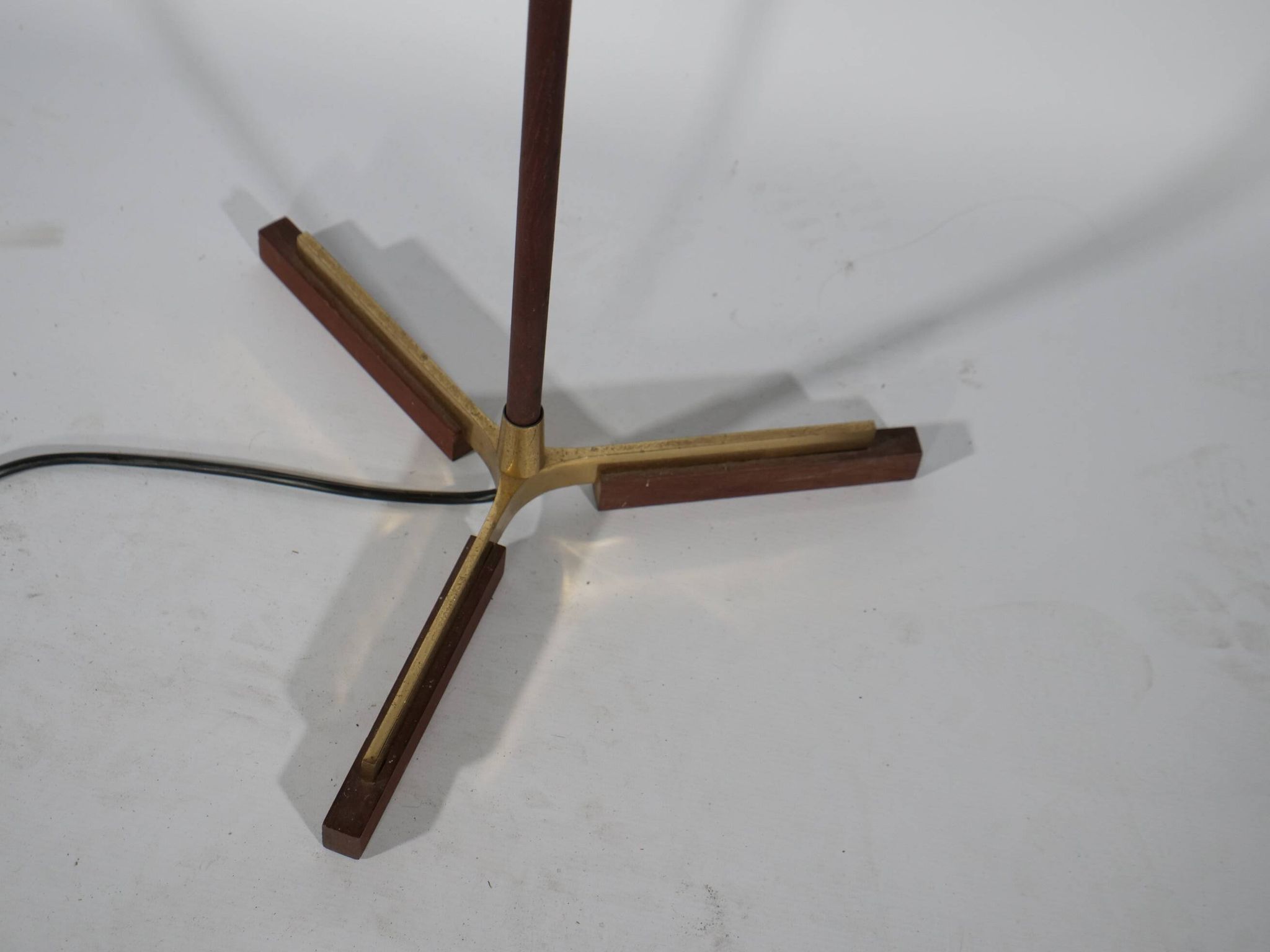 Teak Tripod Micheline Floor Lamp from Brass by JT Kalmar for Kalmar, 1950s