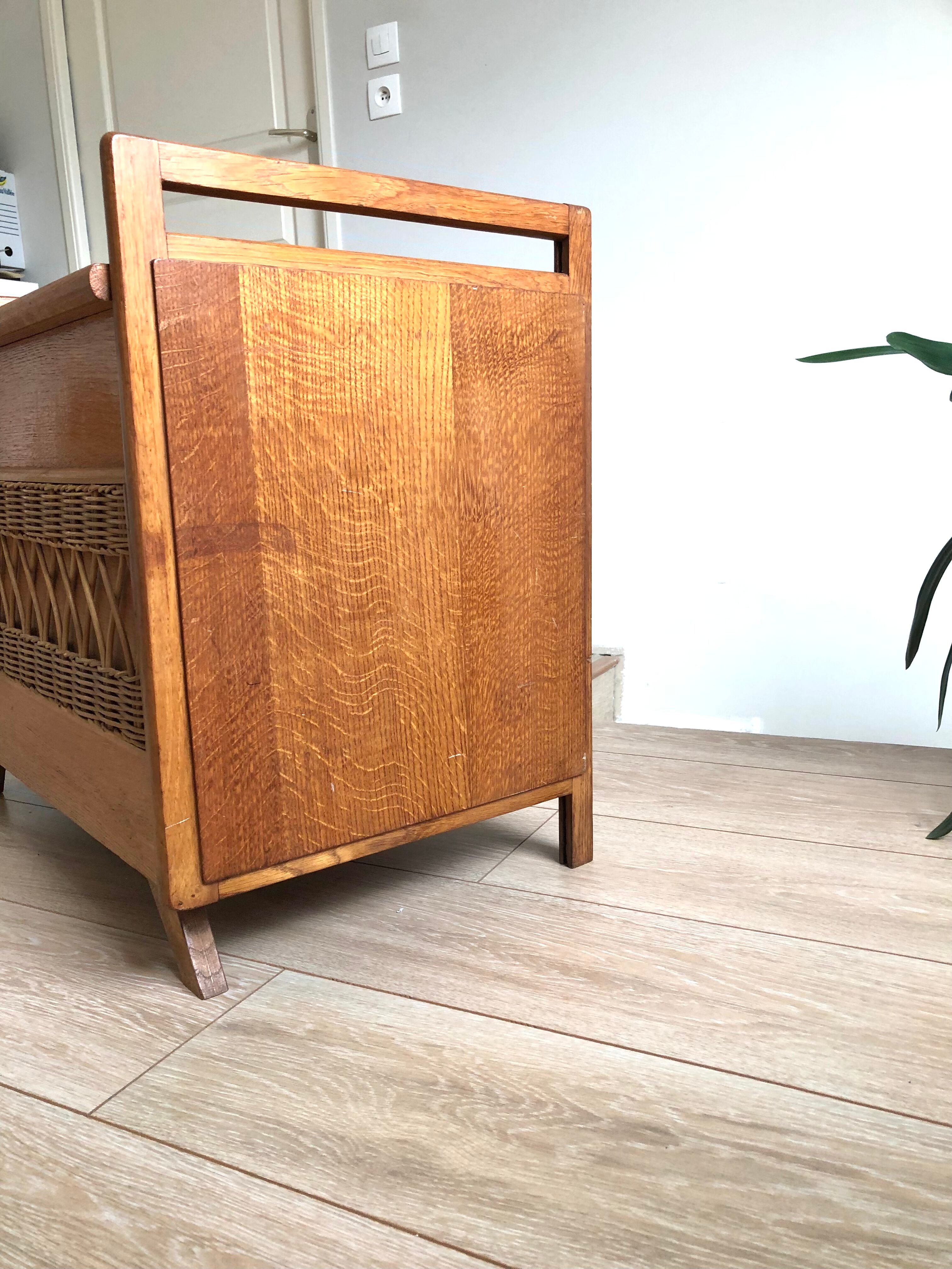 Coffre à jouet en bois et rotin