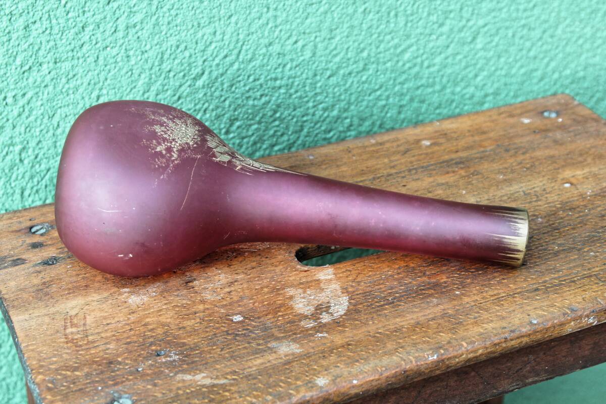 Blown soliflore vase in frosted glass, gold enameled