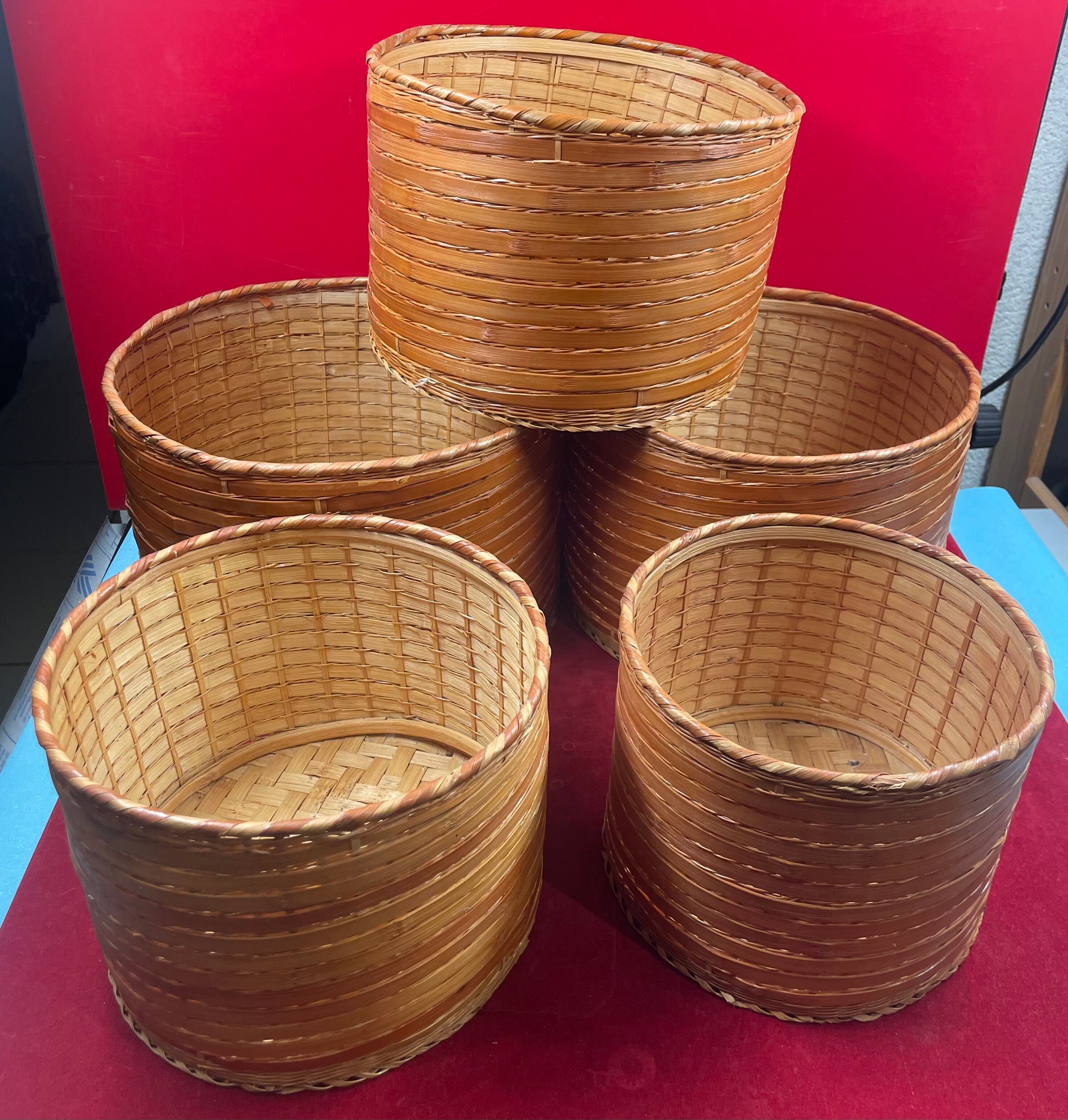 Set of 5 chinese pot covers in wicker and split bamboo