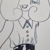 Fashion sketch, original drawing, monogrammed by Jean Eden, 70s
