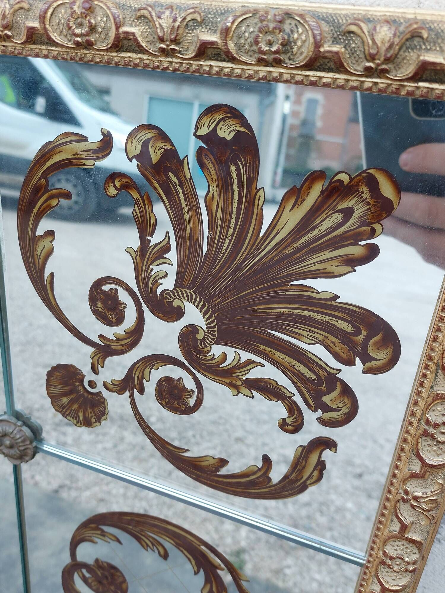Venetian mirror Art Deco brasserie bistro in eglomerized glass 204x105cm
