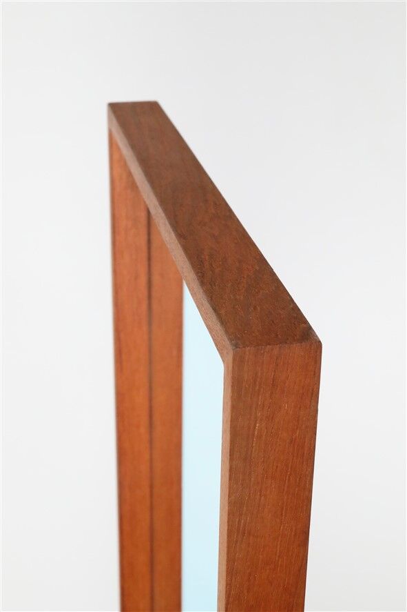 Minimalist teak wall mirror / Mid-century Danish modern design / 1960s / 1970s