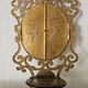 Antique triptych font brass porcelain