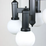 Vintage Geometric Black and Opaline Glass Ceiling Lamp