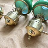 Pair of opaline and brass wall lights