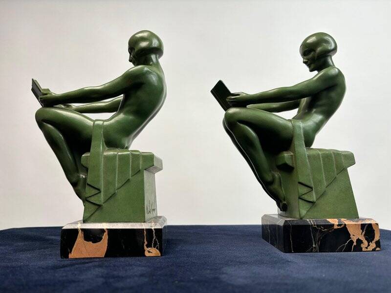 Art Deco Sculptural Bookends by Max Le Verrier, Paris, France, 1925, Set of 2