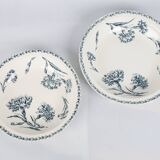 2 large round dishes of service, vegetable. Lunéville K & G model Œillets. French Antique