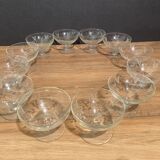 Suite of 12 champagne glasses in cut glass with floral decoration