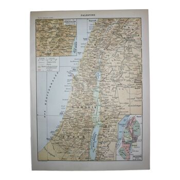 Lithographie palestine carte Jésus religion lithographie originale de 1898