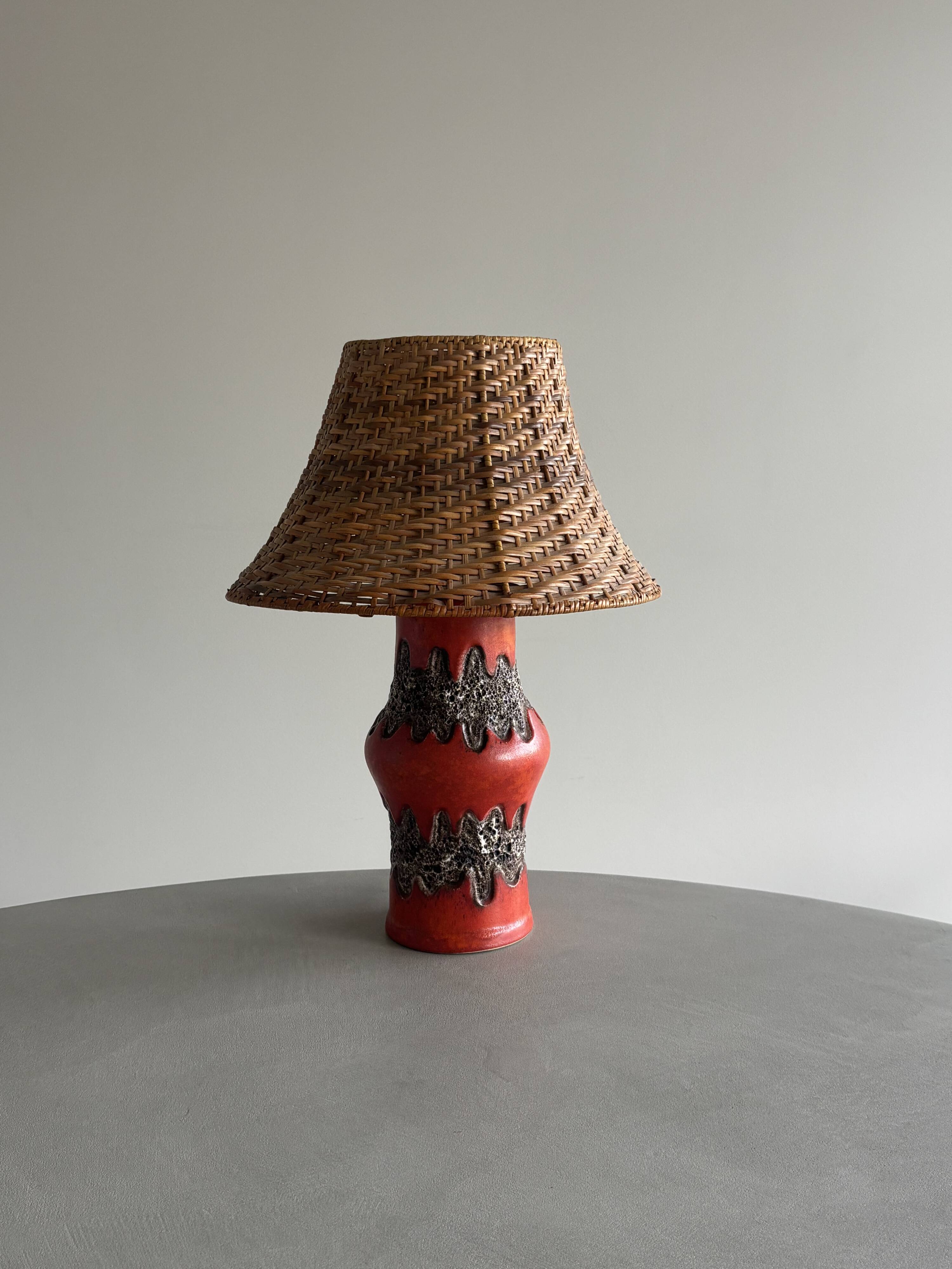 Vintage ceramic lamp from West Germany "Fat Lava" and rattan.