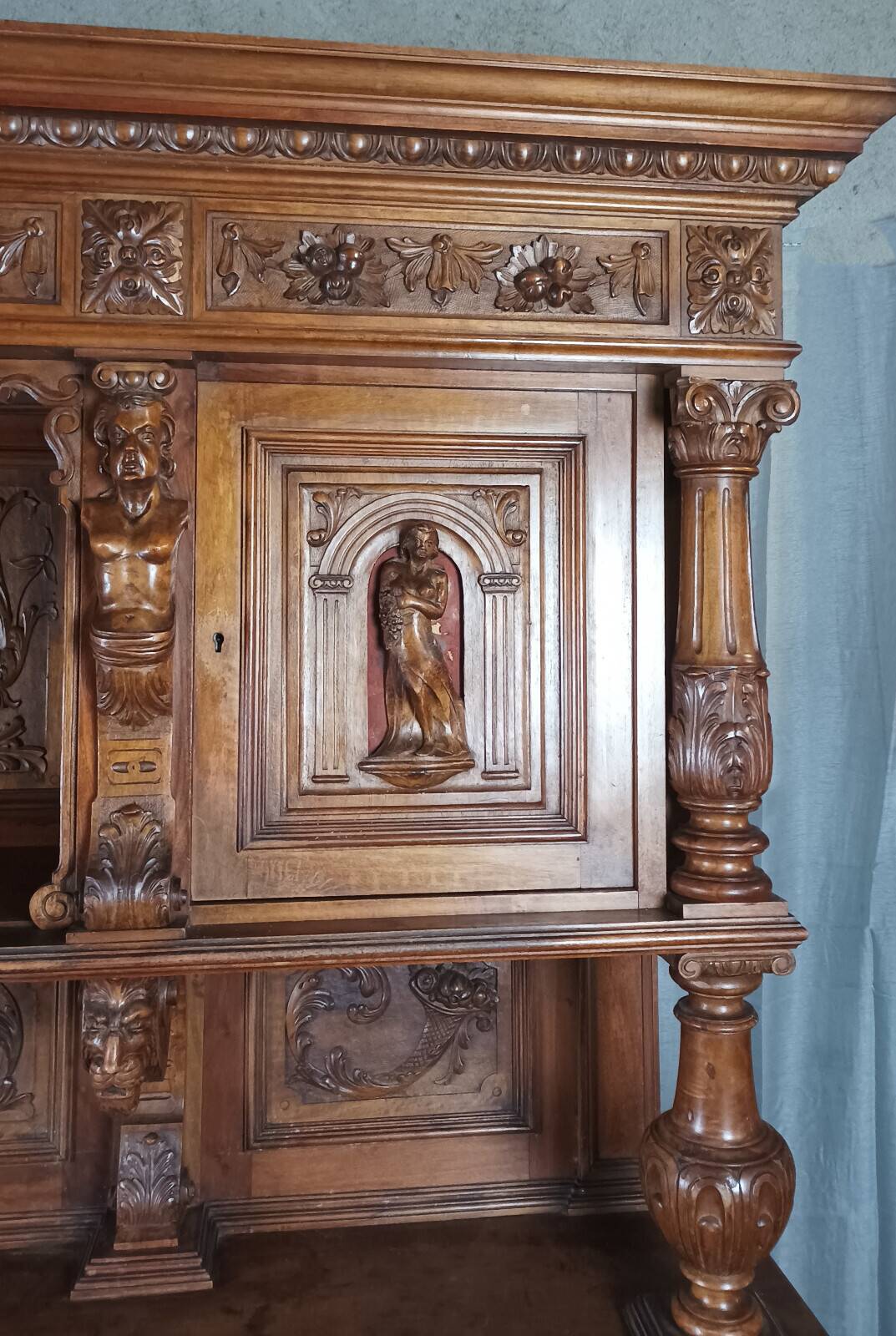 19th-century walnut buffet with two bodies.