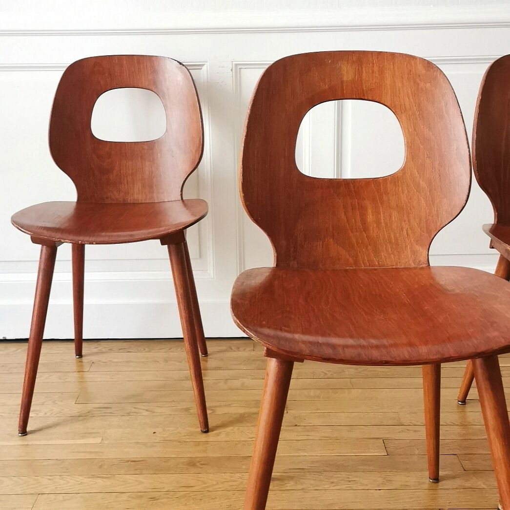 Set of 3 bistro chairs, Baumann, 1960