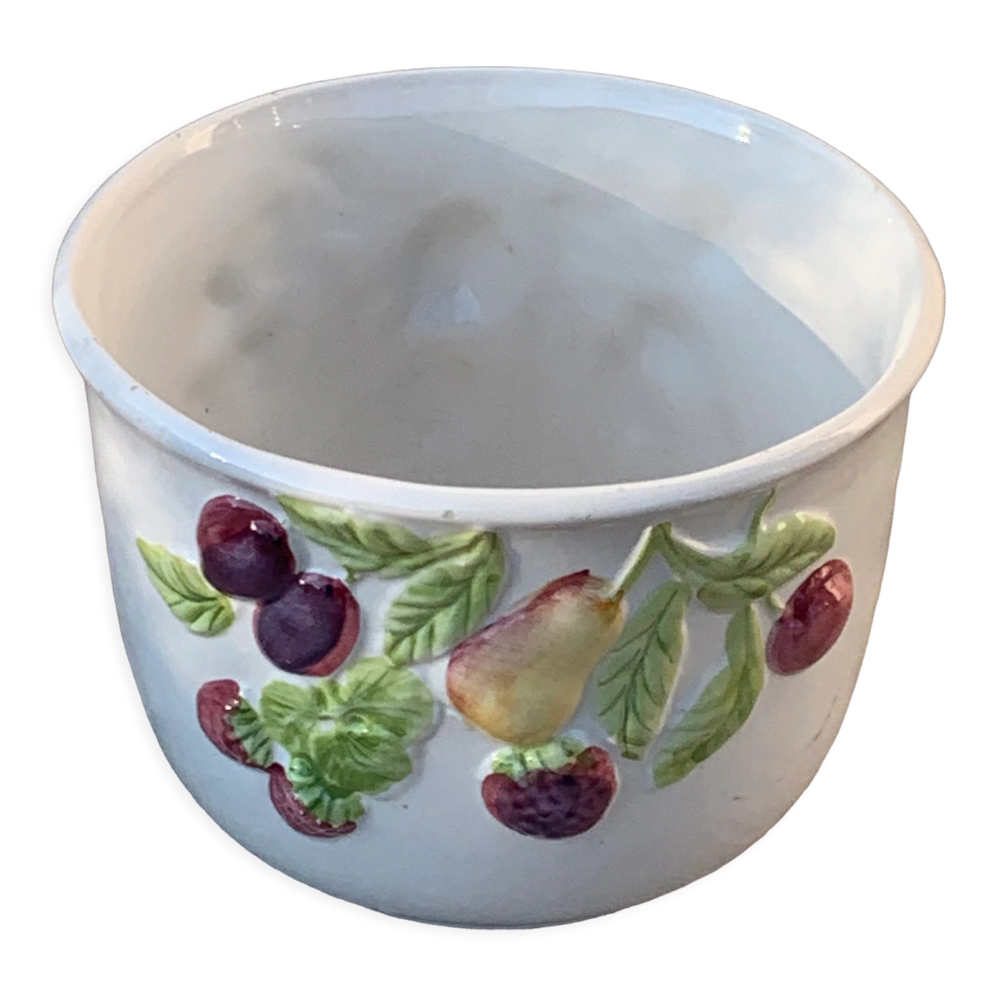 Cache pot glazed ceramic slip vintage fruits