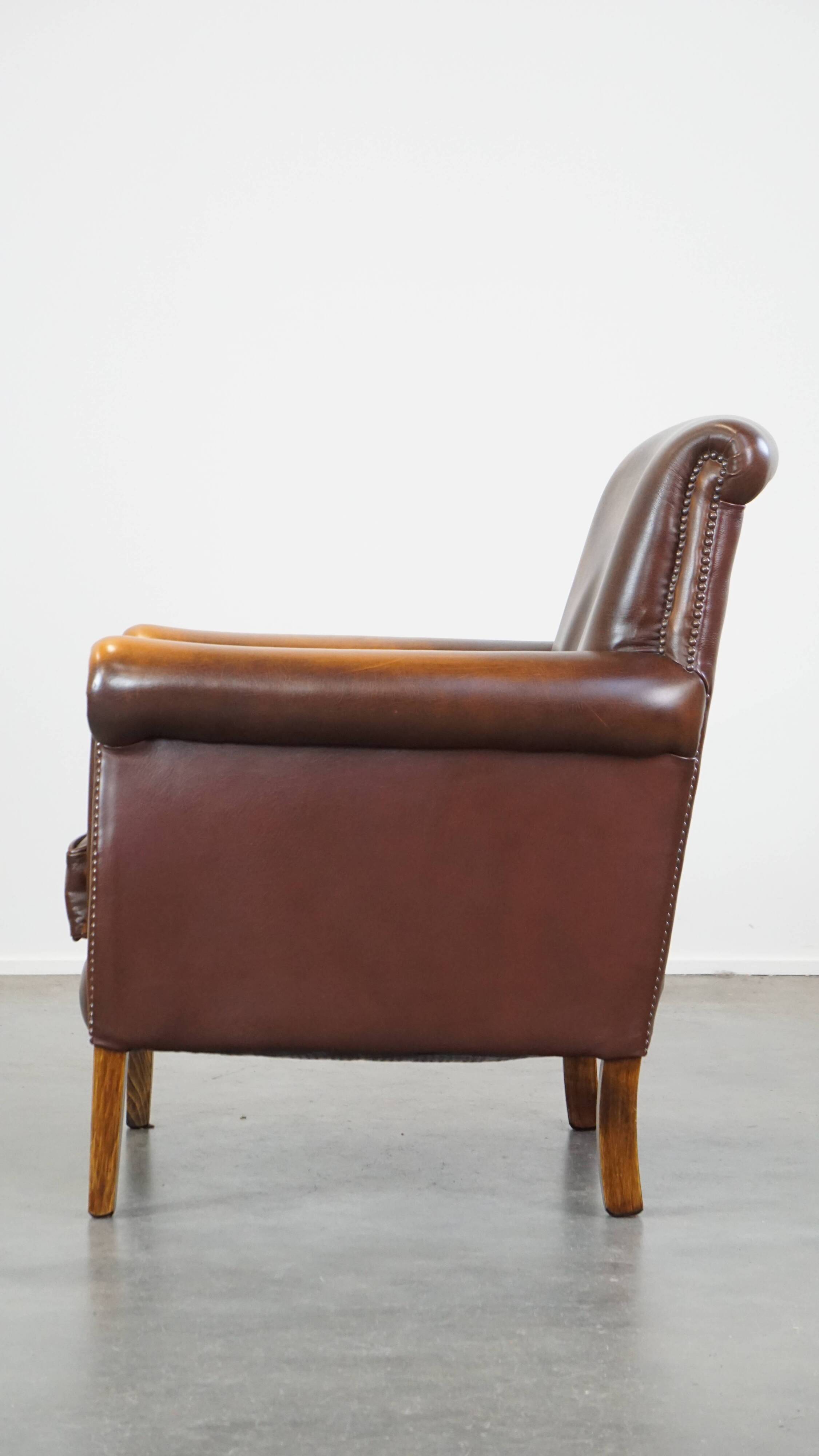 Dark brown cow leather English style armchair