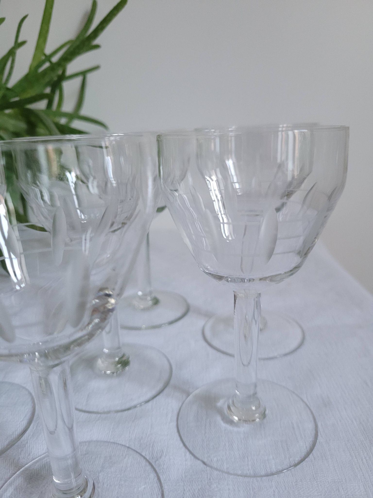 Set of 6 cut glass wine glasses