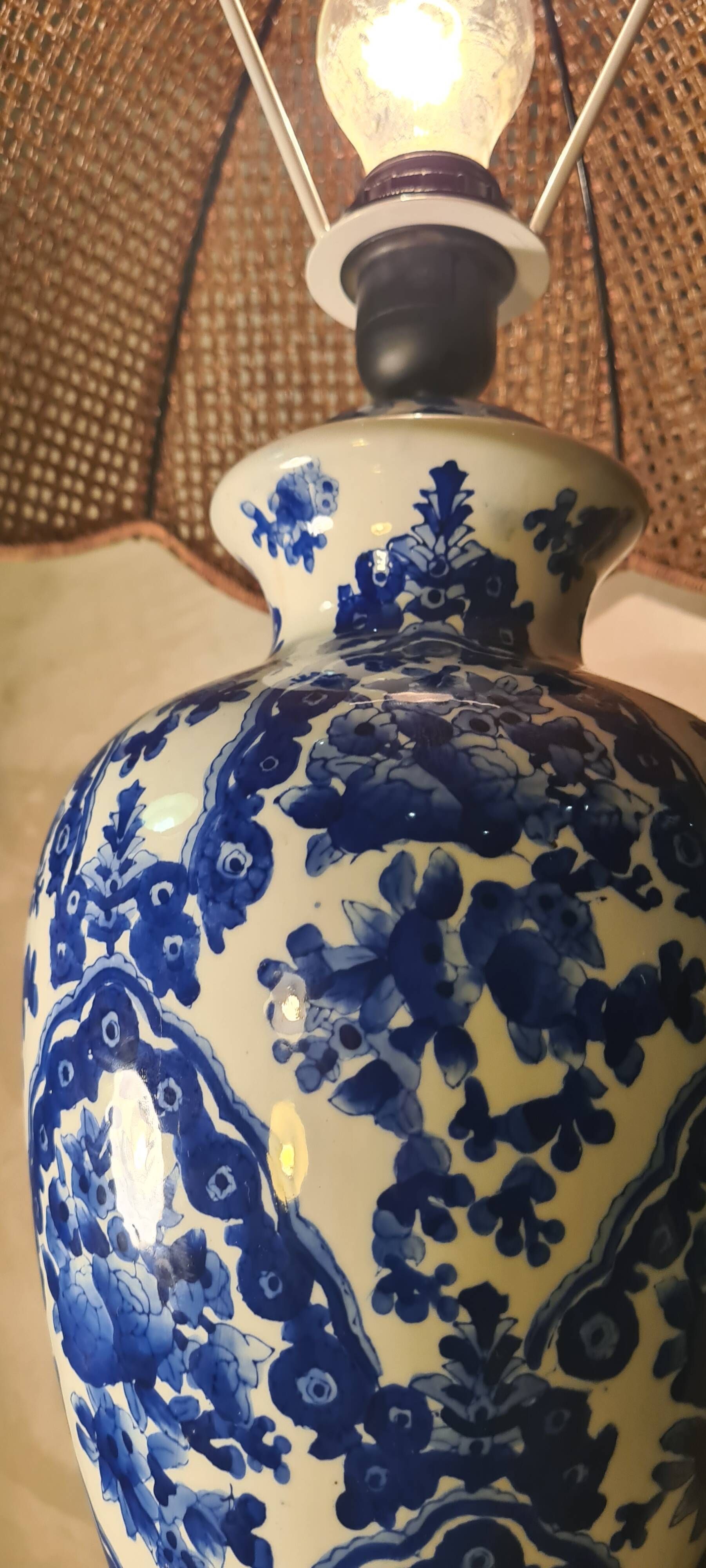 Large blue porcelain lamp 66x41 lampshade asia, japan, china elec new
