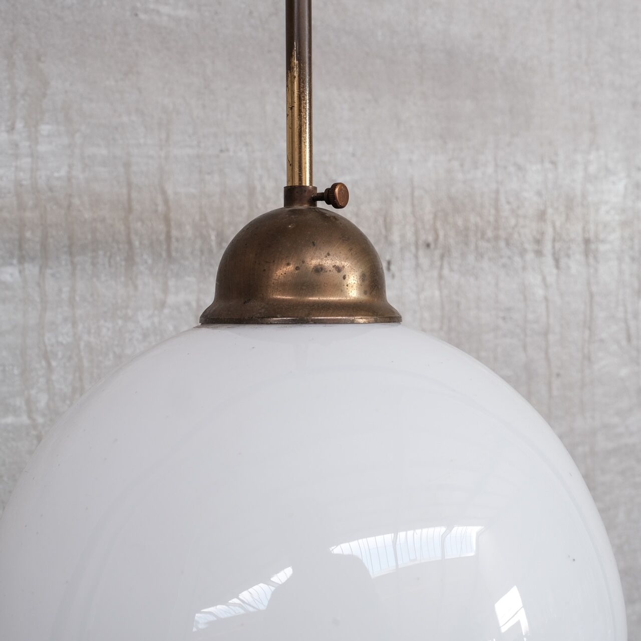 Opaline glass and brass mid-century pendant light