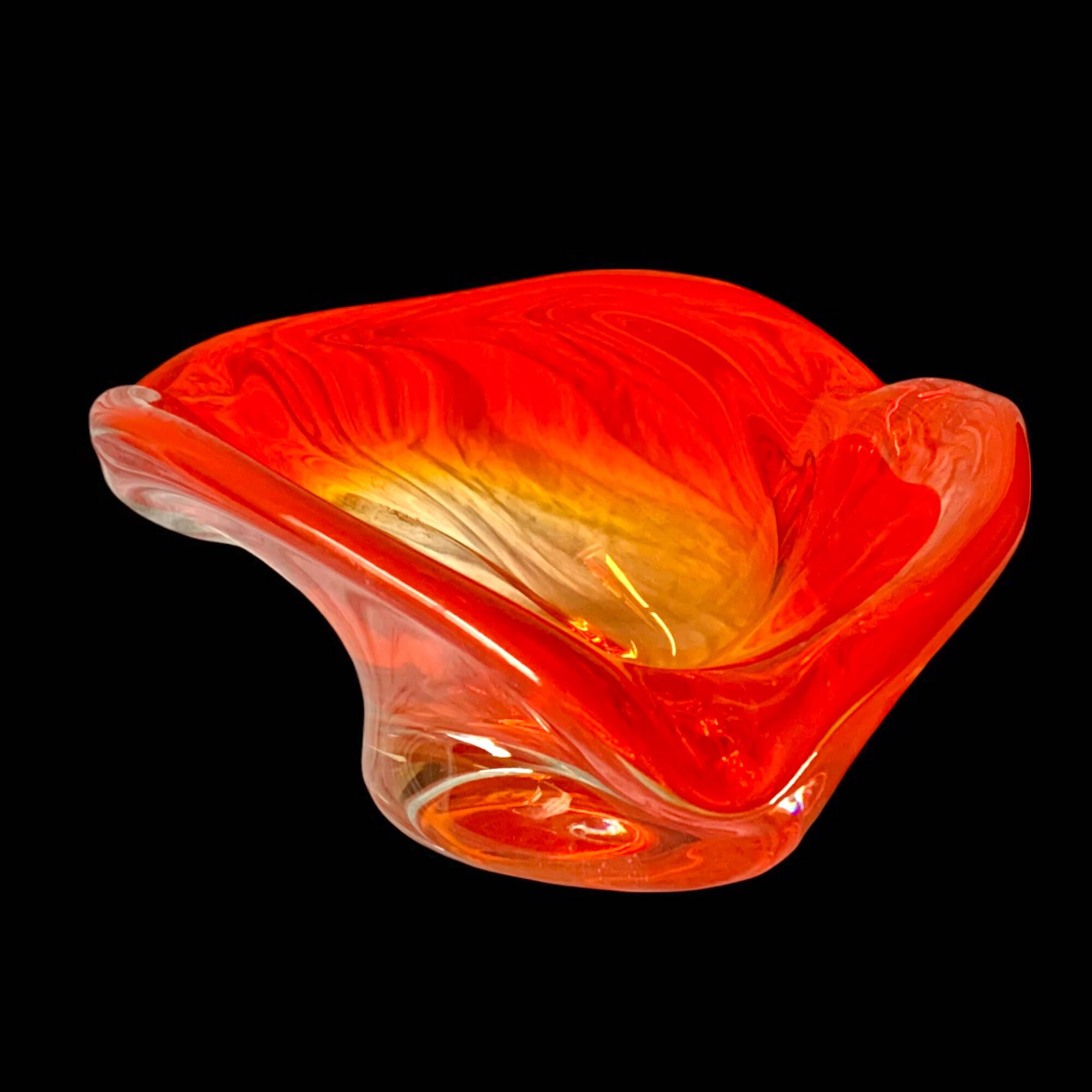 Large vintage orange blown glass ashtray