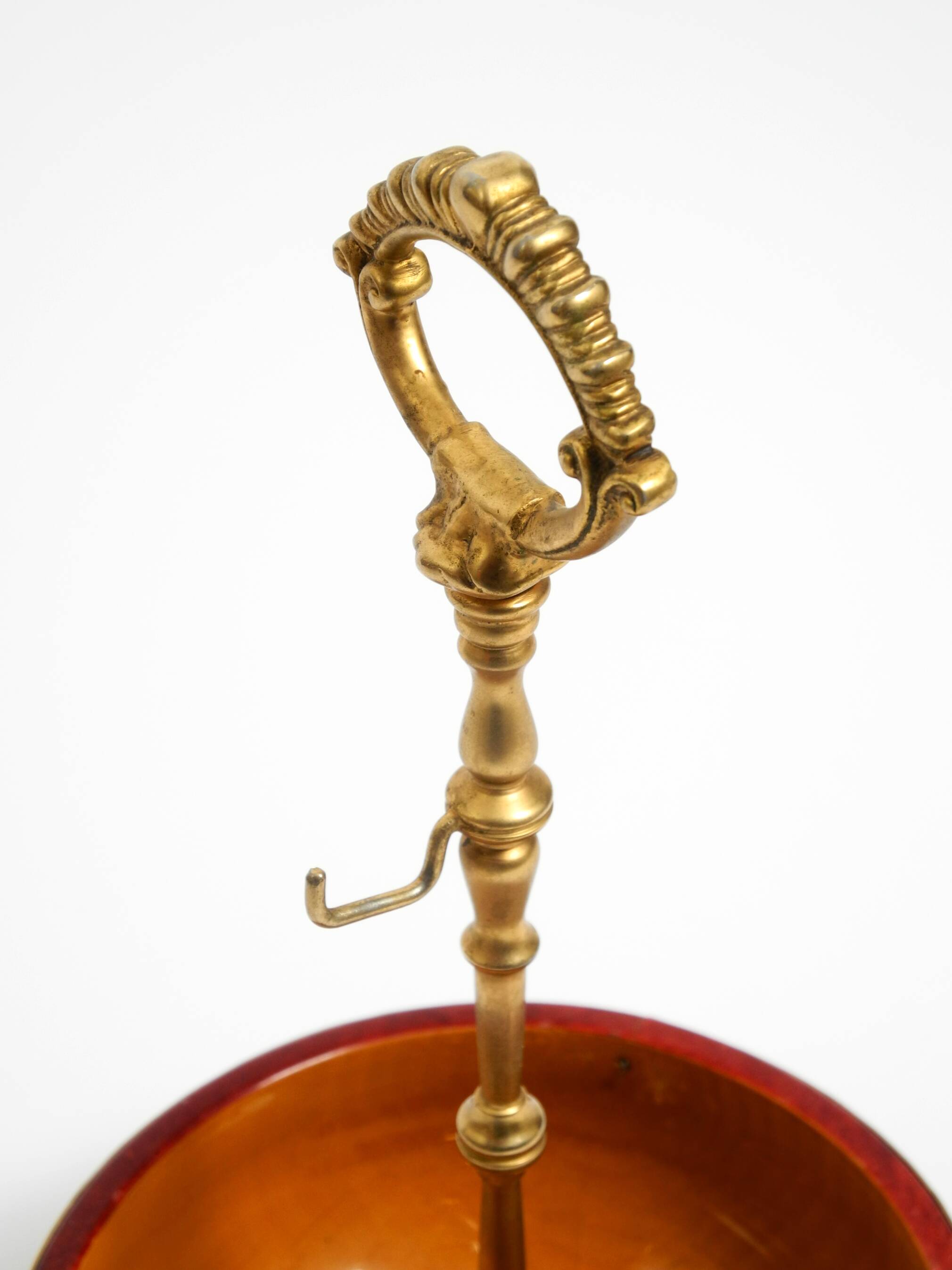 Beautiful 1960s nut bowl by Aldo Tura made of red goatskin and brass