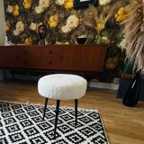 White stool, year 60/70, restored in white moumoute fabric